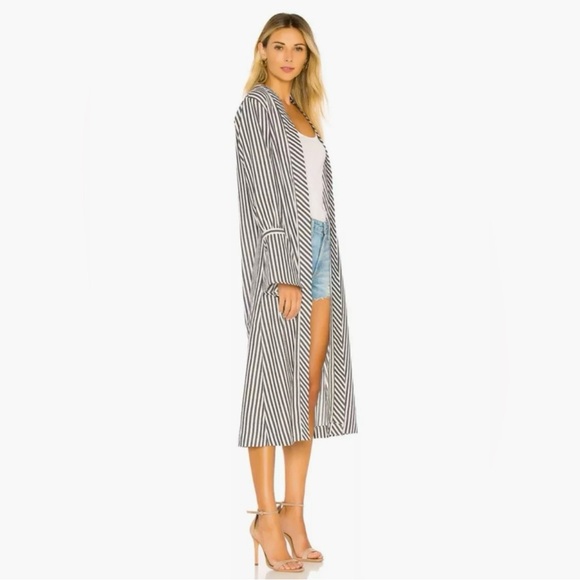 L'Academie Alex Bell Sleeve Striped Duster - Dark Charcoal/White - Picture 5 of 6